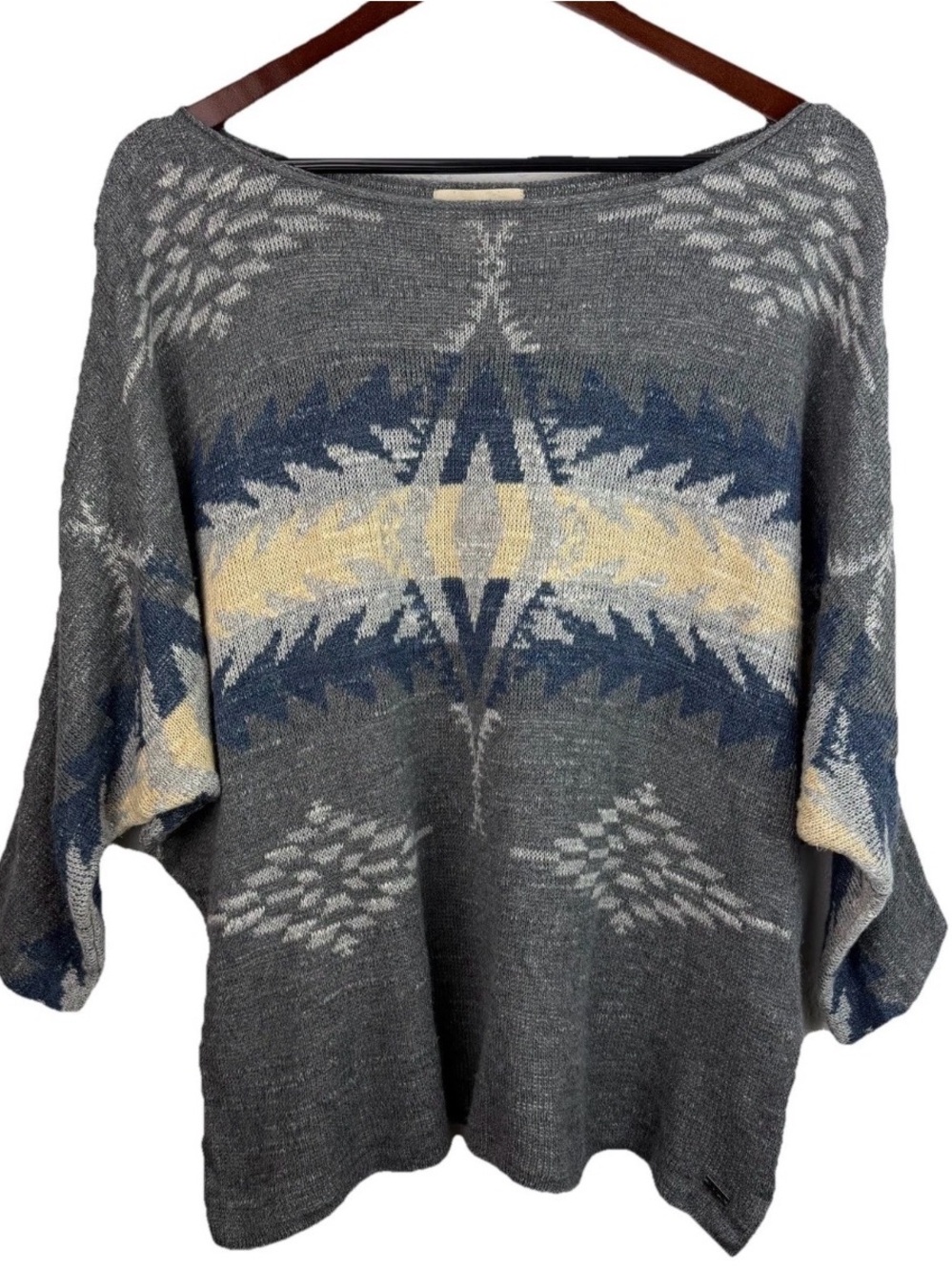 Denim & Supply Ralph Lauren | Gray Yellow Blue White Aztec Print Cotton Sweater